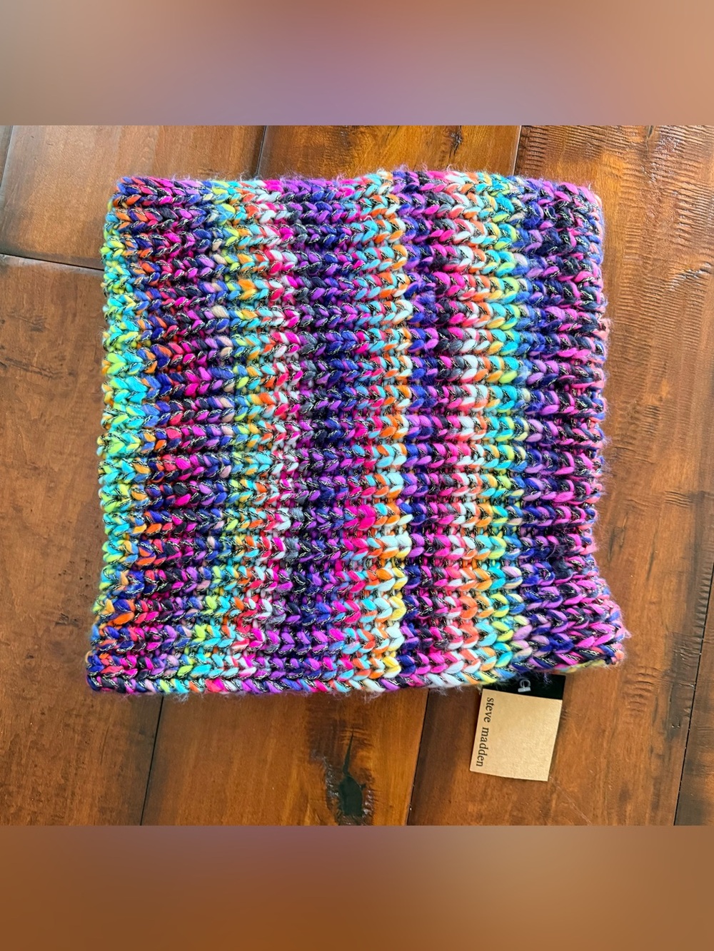 NWT Steve Madden Multicolor Gold Threading Knit Infinity Scarf